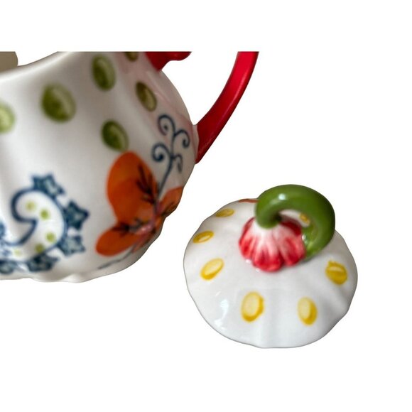 Pier 1 Imports Creamer Sugar Set Hand Painted White Red Floral - Picture 7 of 12